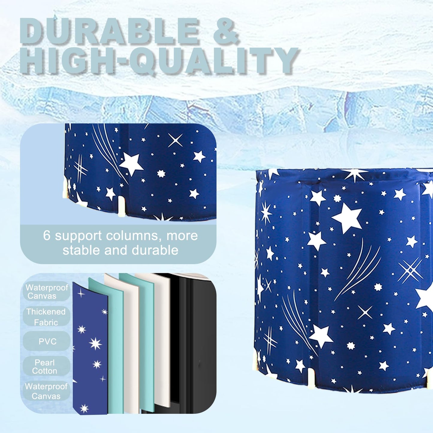 STARBRILLIANT Portable Foldable Bathtub, Collapsible Adult Bath Tub for Hot SPA and Ice Bath, Space-Saving Storage, Durable PVC Material (Starry Sky B, 27inch)