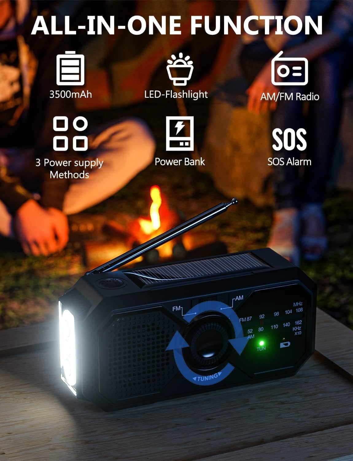 SIYEGK 3500mAh Emergency Weather Radio, Portable AM FM NOAA Radios with Crank SOS Alarm, Pocket Solar Emergency