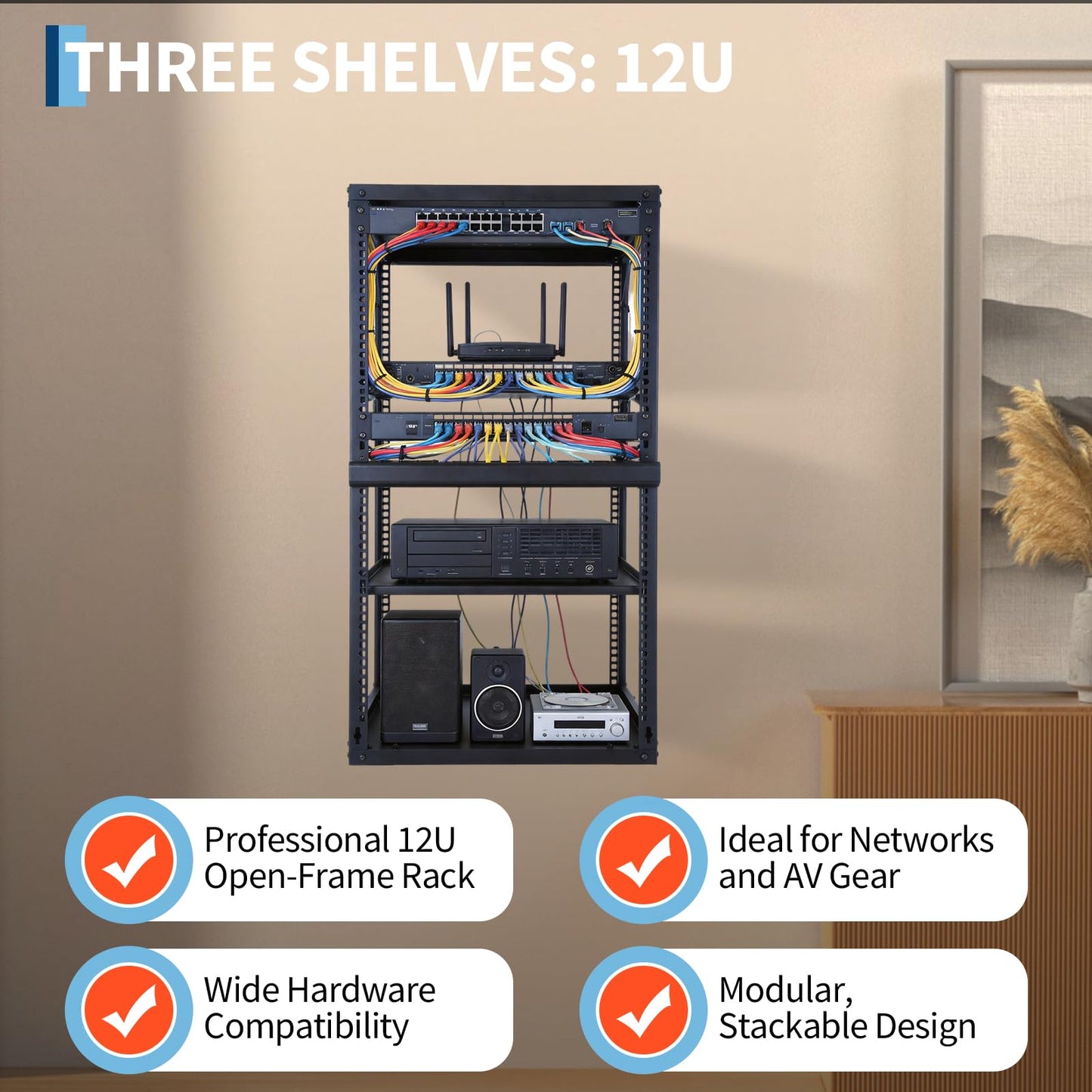 Garvee 20U Network Rack with Casters - Heavy Duty Open Frame Network/Server Rack for IT & AV Gear, Floor Standing or Wall Mounted IT Equipment Cabinet, with 2 PCS 1U Rack Shelves & Mounting