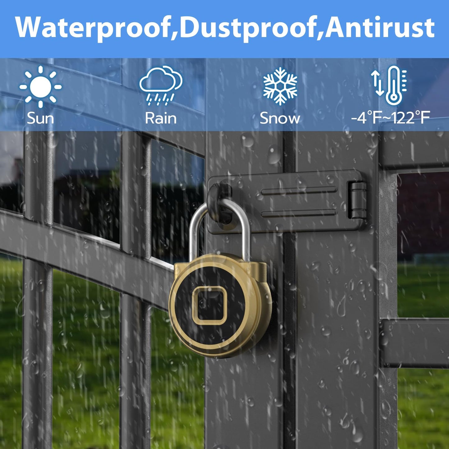 Keylesslife Fingerprint Lock,Gym Locker Lock,Smart Padlock Bluetooth APP Control Biometric Lock for Locker School Suitcase Cabinet Storage Gold