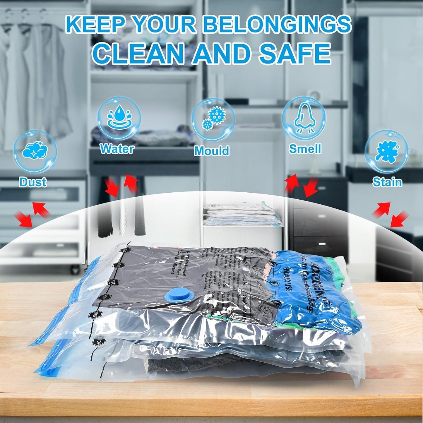 BoxLegend Vacuum Storage Bags - Thickened Waterproof Seal Bags for Clothing & Bedding | 6 Medium 19.68”x27.56”