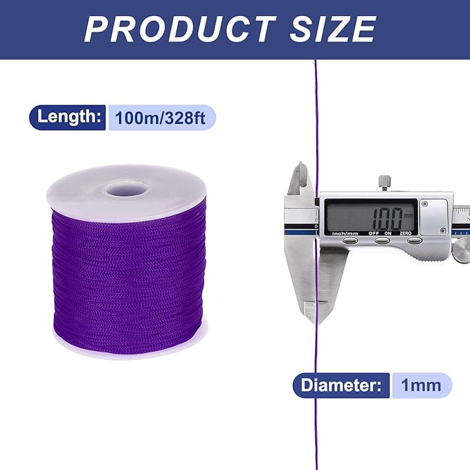 MECCANIXITY 1/16 Inch Polypropylene Rope Braided Ropes, 328ft Nylon Rope Hollow Utility Cord for Clothesline, Camping, Hiking, Outdoor, Dark Purple