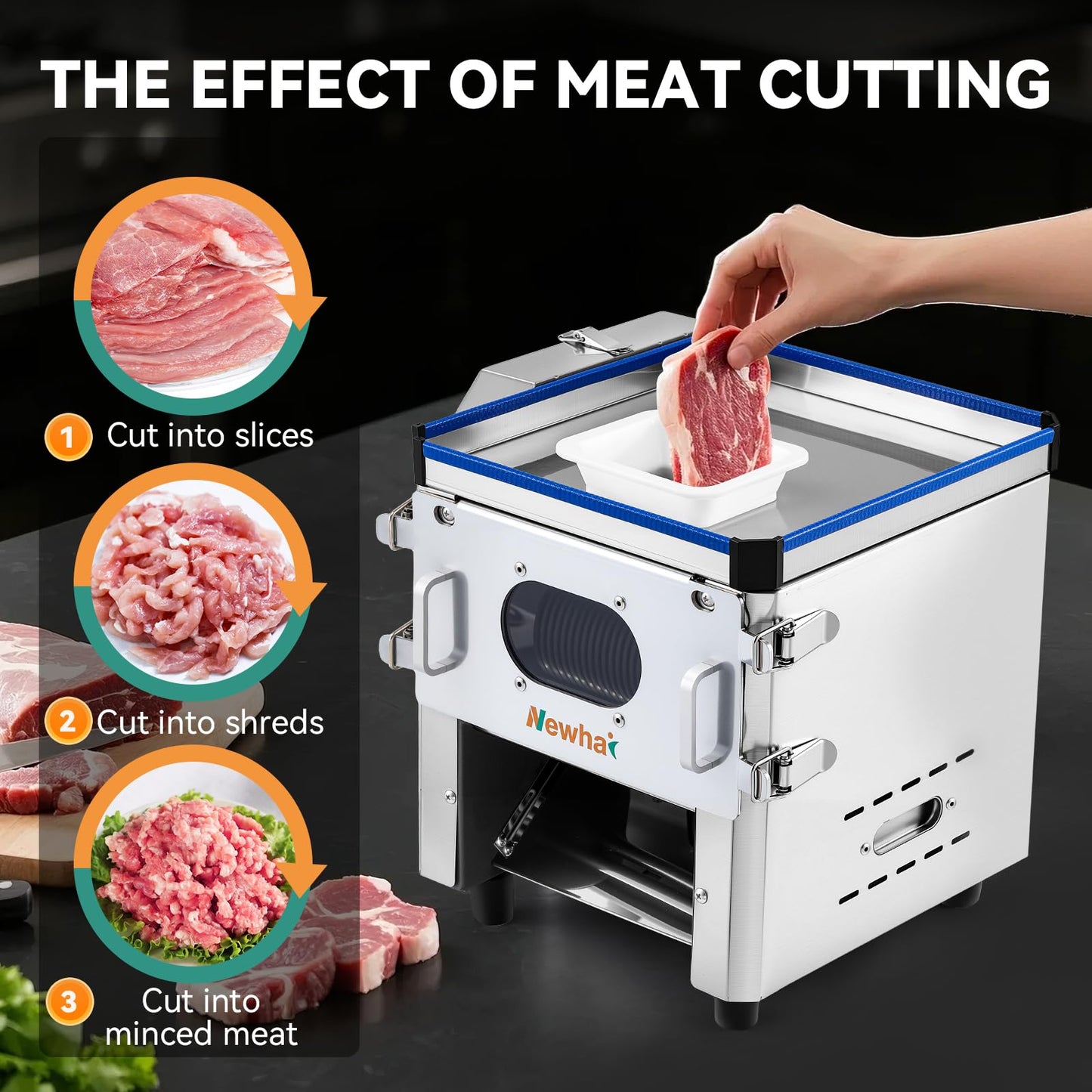 Newhai 2 In 1 Commercial Meat Cutter Machine, 5mm Electric Meat Slicer, Food Vegetable Slicer Shredder, 850W 110volt for Home Kitchen Small Restaurant