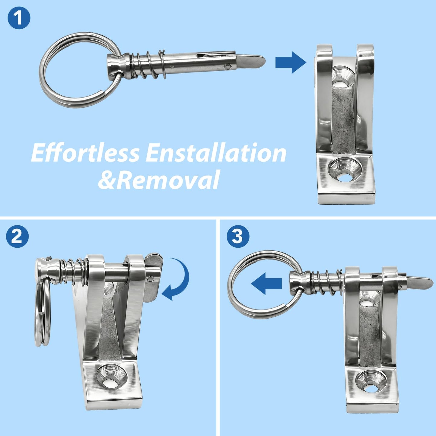 Pyntrax 4-Pack Quick Release Pins (1/4” Diameter) with Drop Cam & Spring - 0.86” Usable Length, Full 316 Stainless Steel Marine Hardware for Bimini Top, Boat & Pontoon