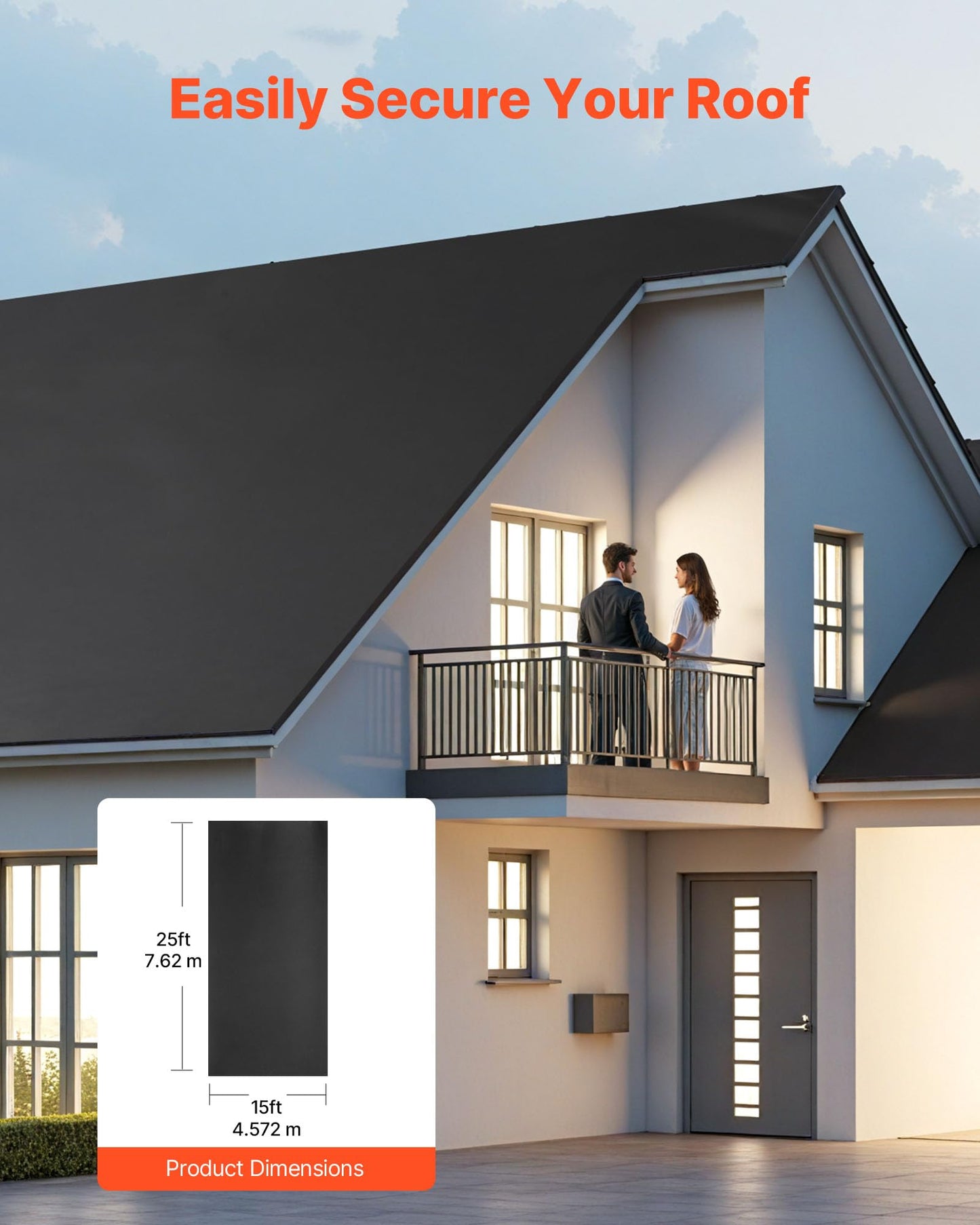 VEVOR Roll Roofing, 15 x 25 ft, 45 mil EPDM Rubber Roofing, Long Lifespan & Weather-Resistant, Withstands Harsh Temperatures, Flexible & Easy Installation, Roof Underlayment for RVs, Roofs, Ponds