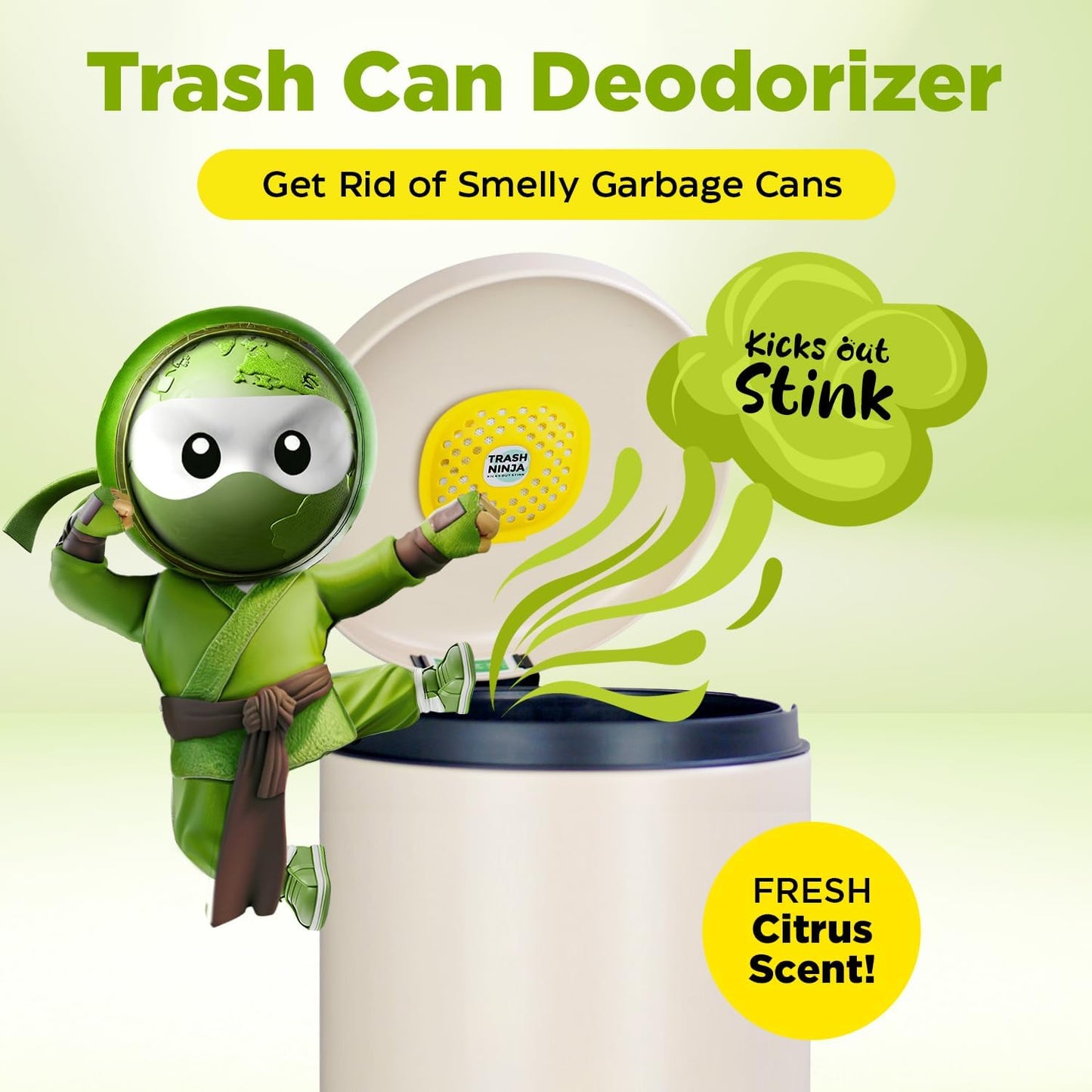 Trash Ninja Odor Eliminator - Long-Lasting Citrus Scent Deodorizer with Activated Charcoal | Perfect for Garbage Cans, Fridges, and Bathrooms