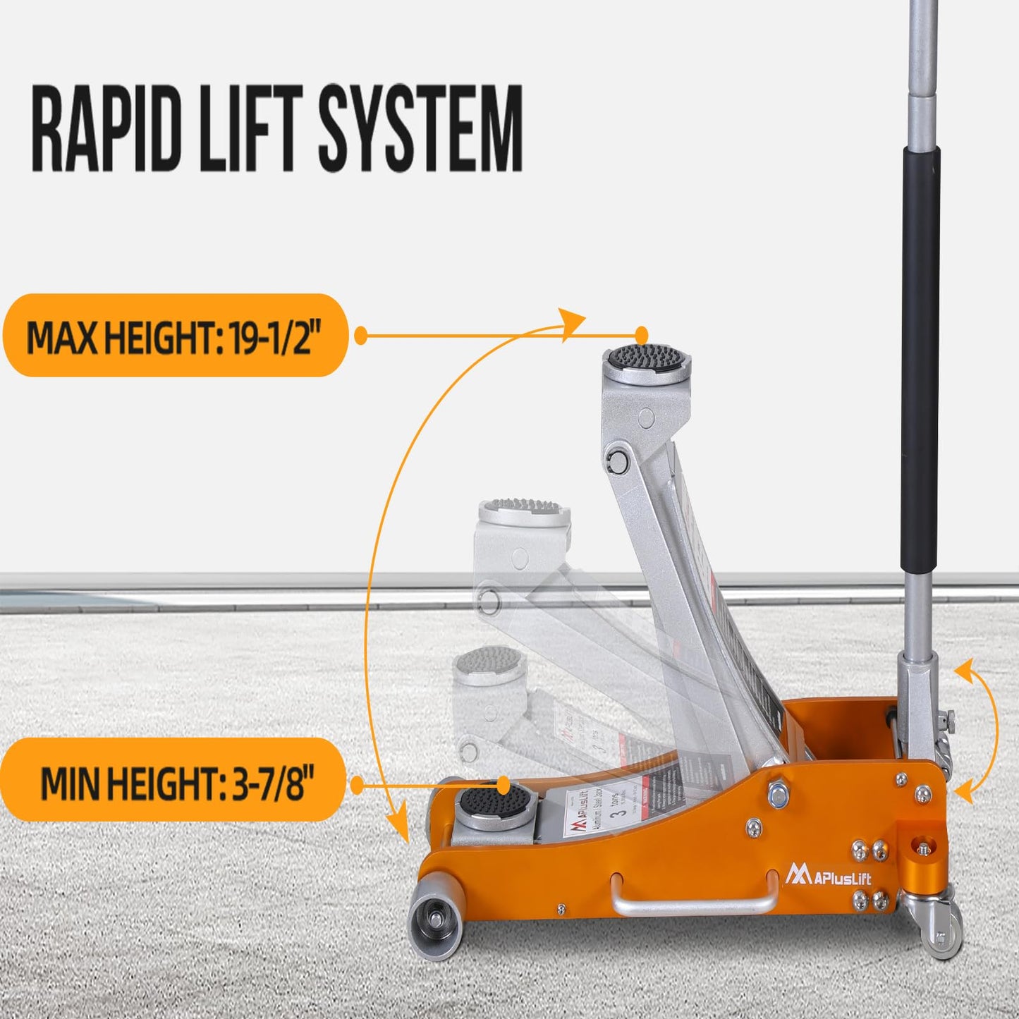 APlusLift AF350G 3 Ton Lower Profile Aluminum and Steel Racing Floor Jack with Dual Pistons Quick Lift Pump for Sport Utility Vehicle, Lifting Range 3-7/8"-19-1/2", Golden, Grey…
