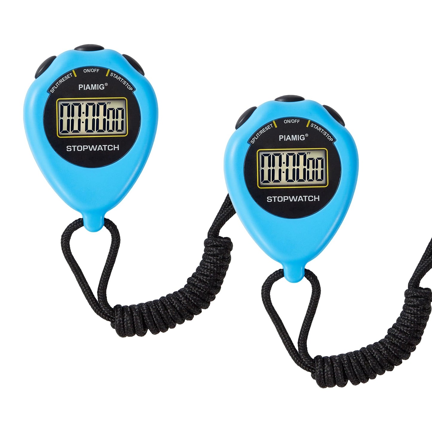 PIAMIG Simple Stopwatch Sport Timer Only Stopwatch Mode, 2 Pack Large Display Digital Stopwatch Timer with On/Off Function, No Alarm Silent Digital Stop Watch for Sports Kids Coaches (Blue)
