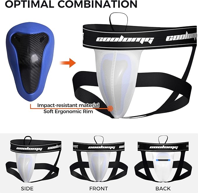 COOLOMG MMA Jock Straps with Cup for Men Adult 4-Straps Athletic Supporters with Groin Cup for BJJ Boxing Muay Thai Wrestling