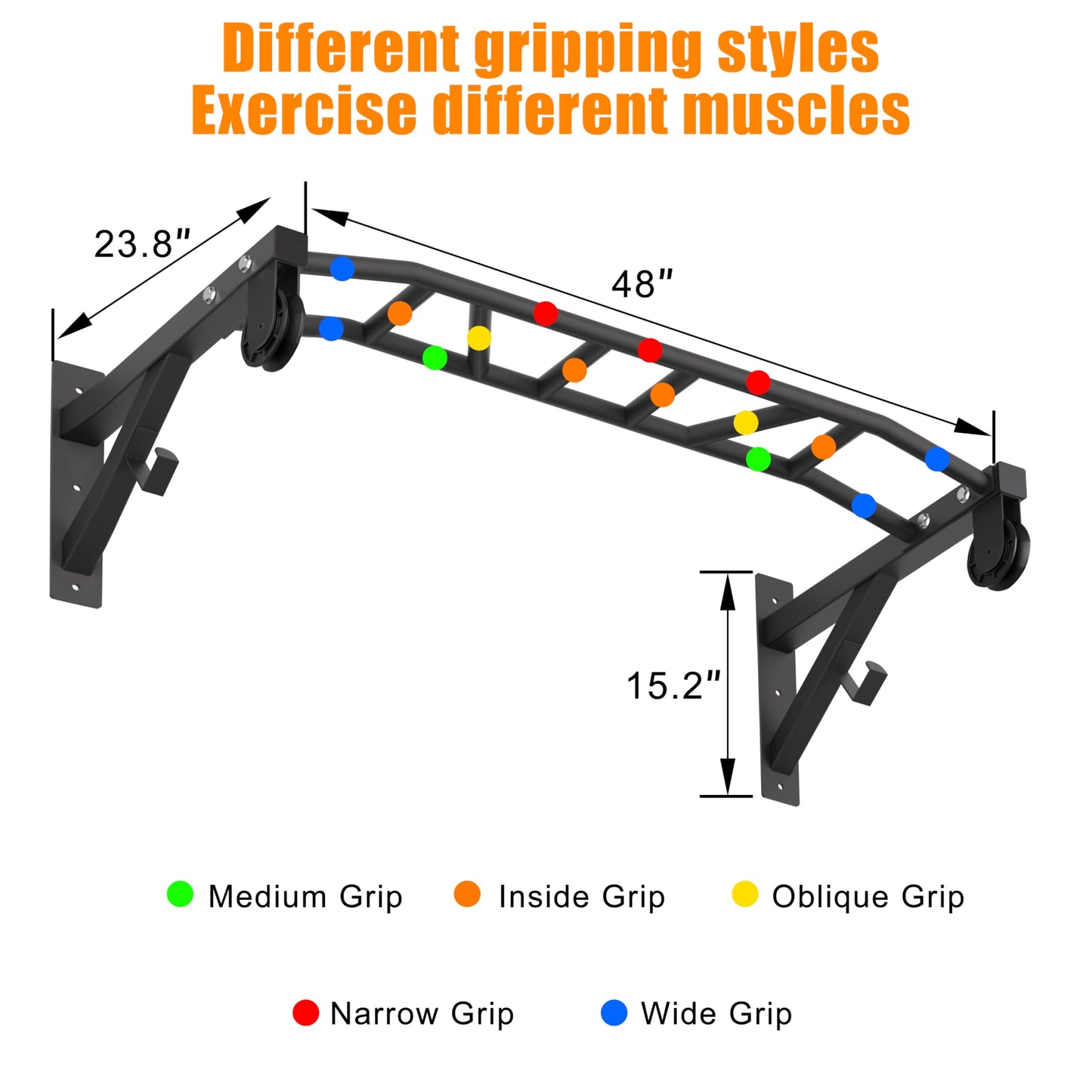 HWOOUSA Wall Mounted Pull Up Bar With Pulley System, 600lbs Heavy Duty Chin Up Bar, 48" Multi Grip Pullup Bar, for Garage Indoor Basement Workout Strength Training Equipment, Ease Of Use Mounting