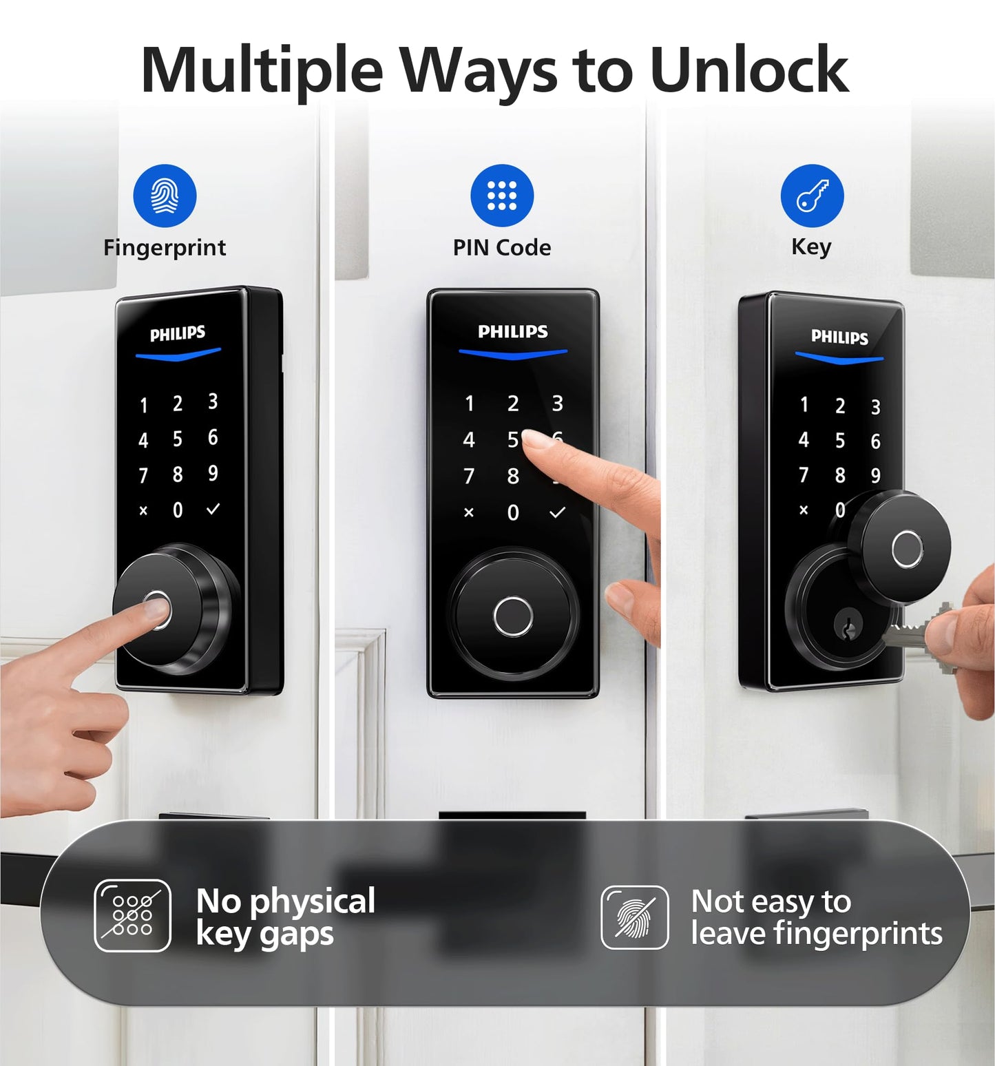 Philips Wi-Fi Smart Door Lock, Keyless Entry Door Lock with App Control,Fingerprint ID,Auto Lock,Keypad Deadbolt with Wi-Fi Bridge Adaptor,Smart Locks for Front Door-Matte Black