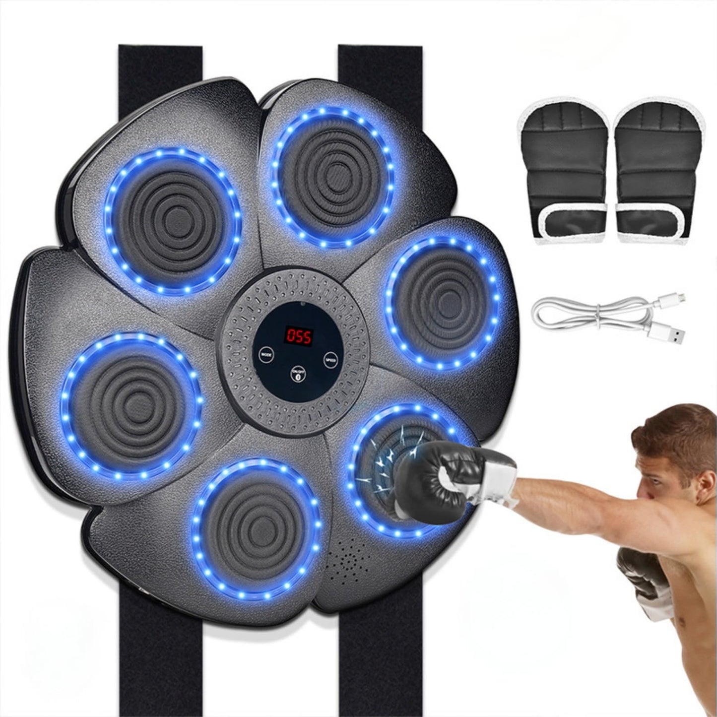 Workout Smart Bluetooth Music Boxing Machine Wall Mounted Interactive Punching Pad with Boxing Gloves Reaction Speed Training Improve Hand Eye Coordination Fun Fitness Wholesale for Adults and Child