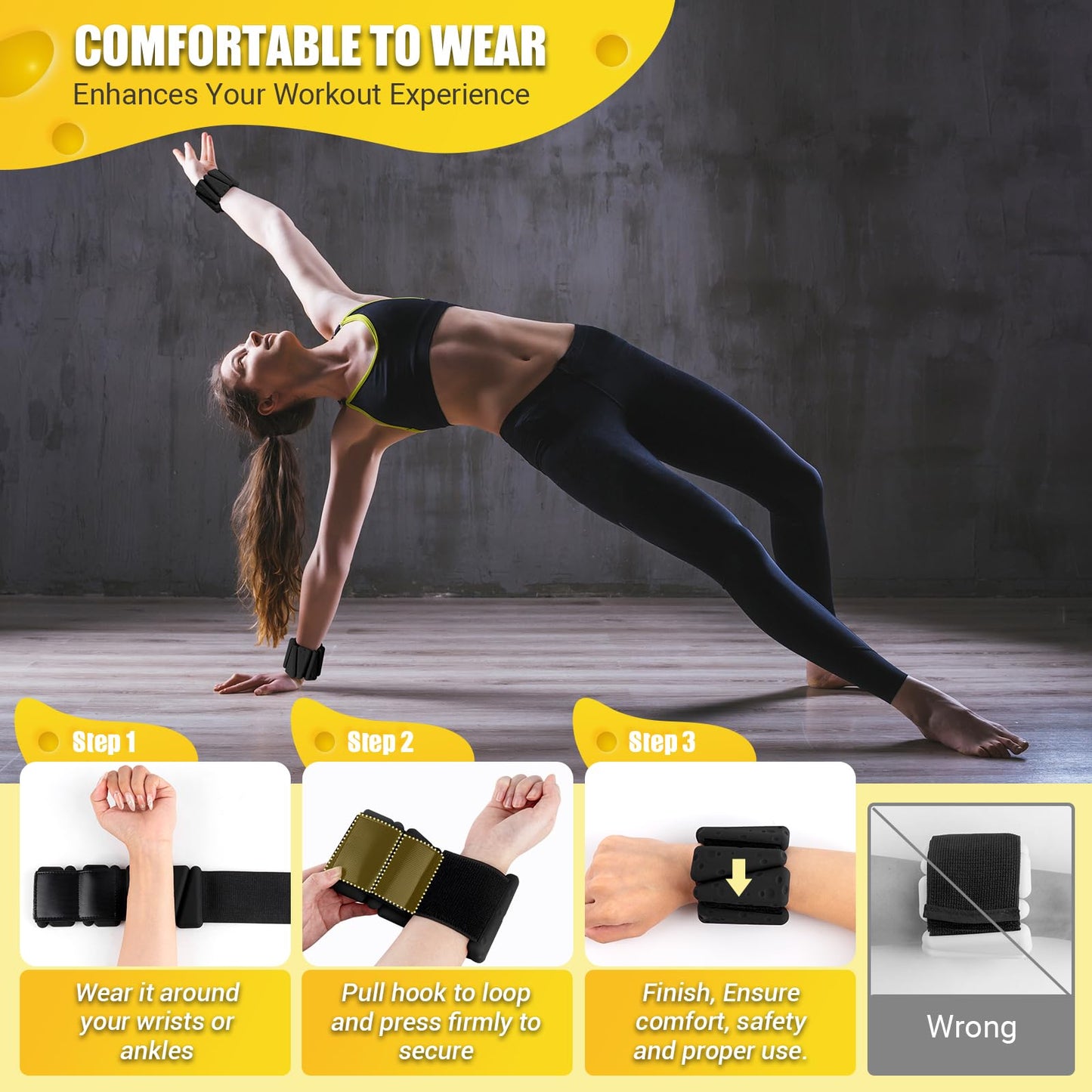 Wrist Ankle Weights Bangles 4lbs for Women, Adjustable Silicone Pilates Weights Bracelet, Heavy Duty Fasteners Wearable Arm & Leg Weights for Yoga, Pilates, Barre, Walking and Gym (Set of 2)