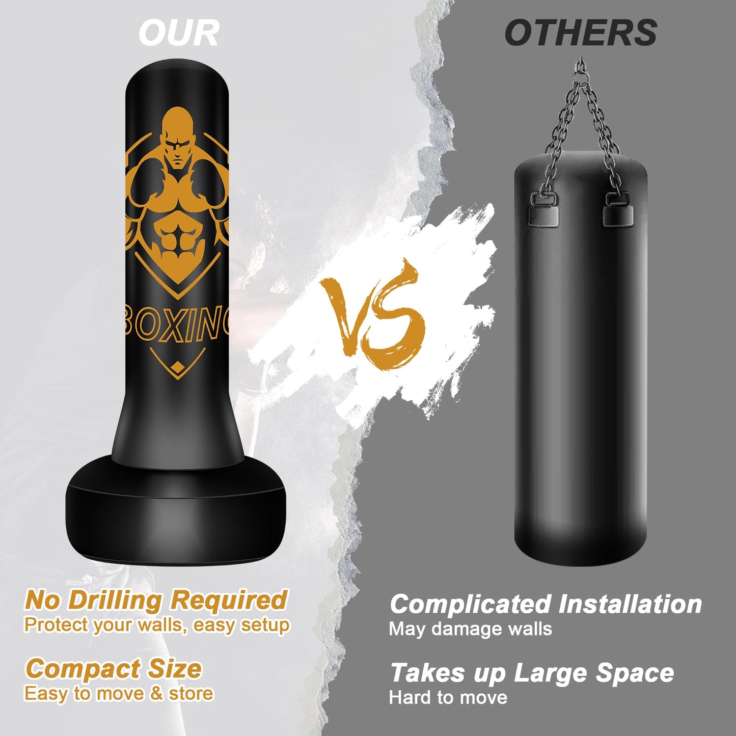 Freestanding Punching Bag for Adults, 70" Heavy Bag Inflatable Boxing Bag, Boxing Equipment Bag with Stand, Kickboxing Bag for Training Gym MMA Muay Thai Fitness