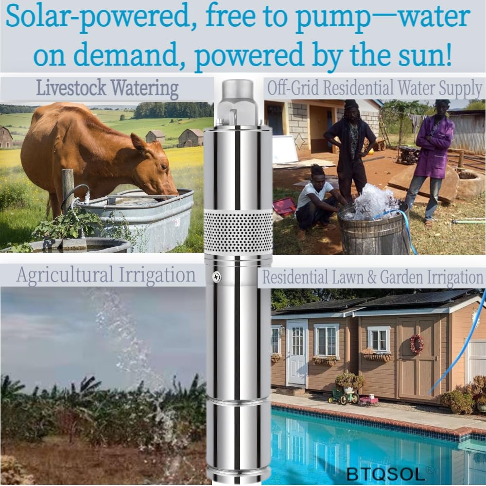 Deep Well Submersible Pump with Control Box, 1.5HP 72V, 9.7GPM Flow 590FT Head, with 0.75IN Outlet, 3 Inch DC Brushless Screw well Pumps, Stainless Solar Well Pump for Irrigation&Home Use, IP68