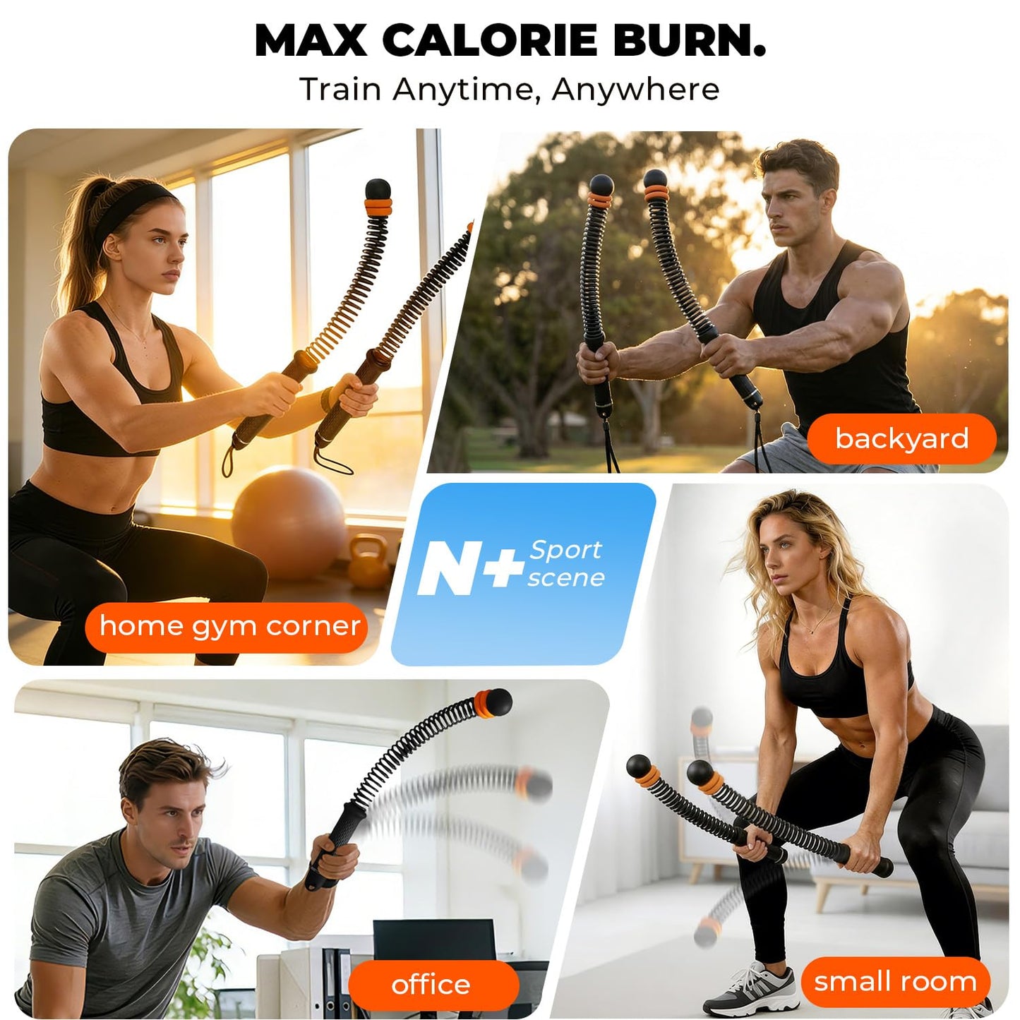 Poonoo Upgraded Ropeless Battle Ropes, Weighted Cordless Workout Equipment for Home Gym, Portable Full Body HIIT Cardio & Arm Strength Training, Low-Impact Fitness Exercise Heavy Gear for Men & Women
