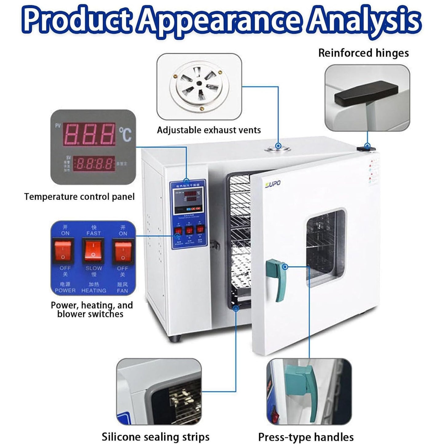 Lab Forced Air Convection Drying Oven 16L Constant Temperature Blast Drying Oven Digital Lab Thermostatic Electric Incubator Box with Temperature Control & Timer,110V