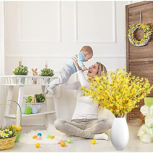 MHMJON 10PCS 34.65'' Artificial Forsythia Branches Yellow Flowers Fake Forsythia Blossom Long Stems Fake Winter Jasmine Cemetery Flowers for Home Table Wedding Graveyard Indoor Outdoor Decor
