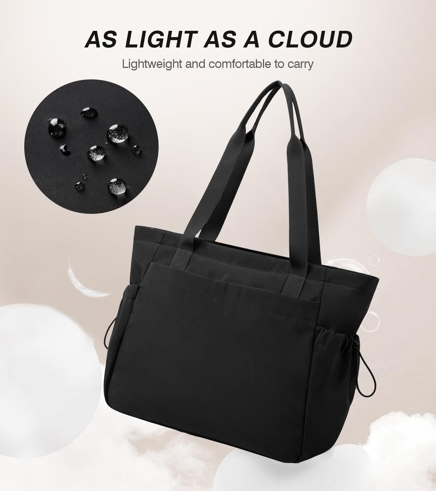 Marvolia Large Tote Bag for Women - Lightweight Travel Tote Handbags Work Tote Bags with Zipper for Gym Travel Work Shopping - Black