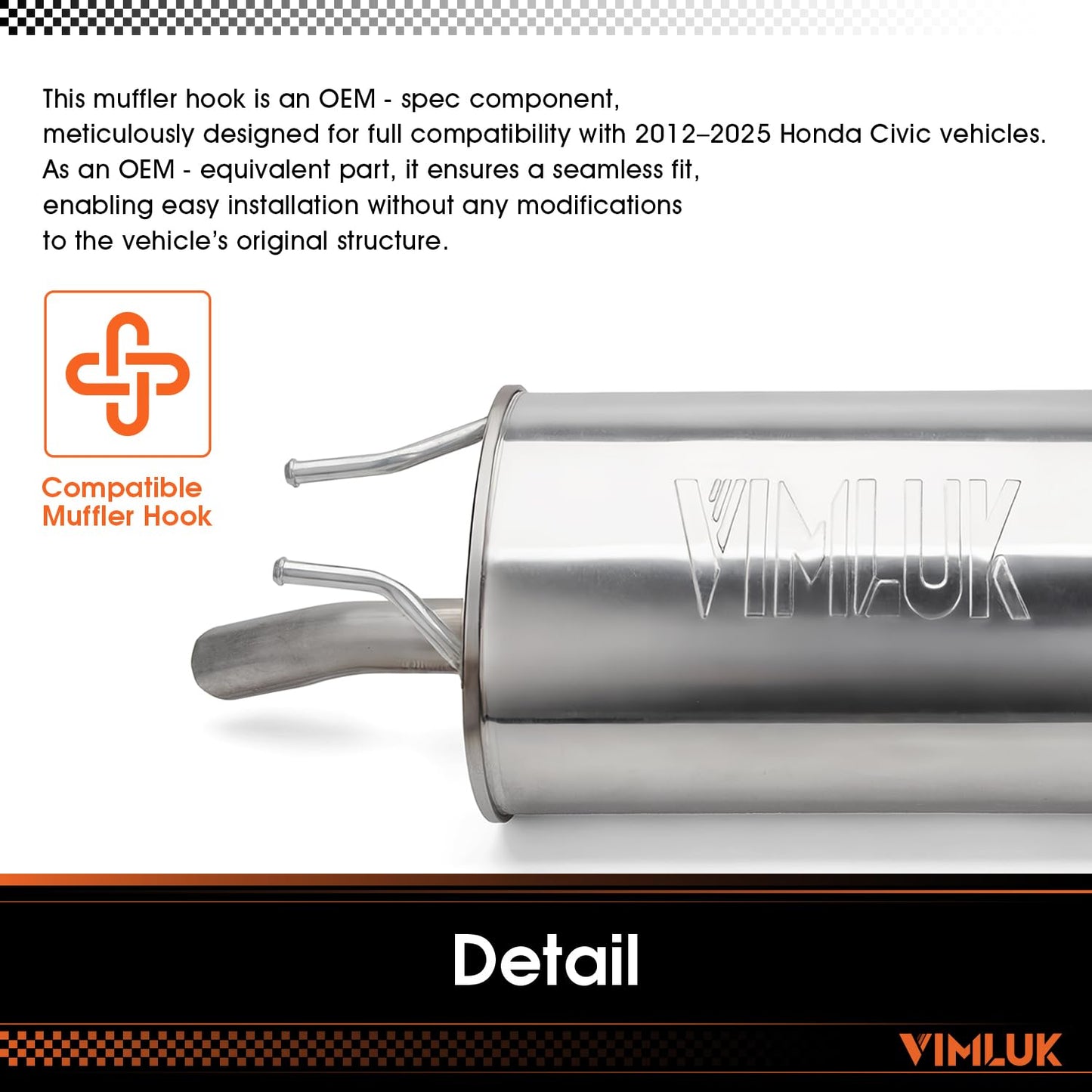 VIMLUK Stainless Steel Exhaust Muffler – Compatible with 2012-2015 Honda Civic Sedan/Coupe, (OEM P/N:18307-TR6-A01)Includes Gasket &Bolt Kit & Insulator – Mild Sound Level Performance (VK-HC09-54882)
