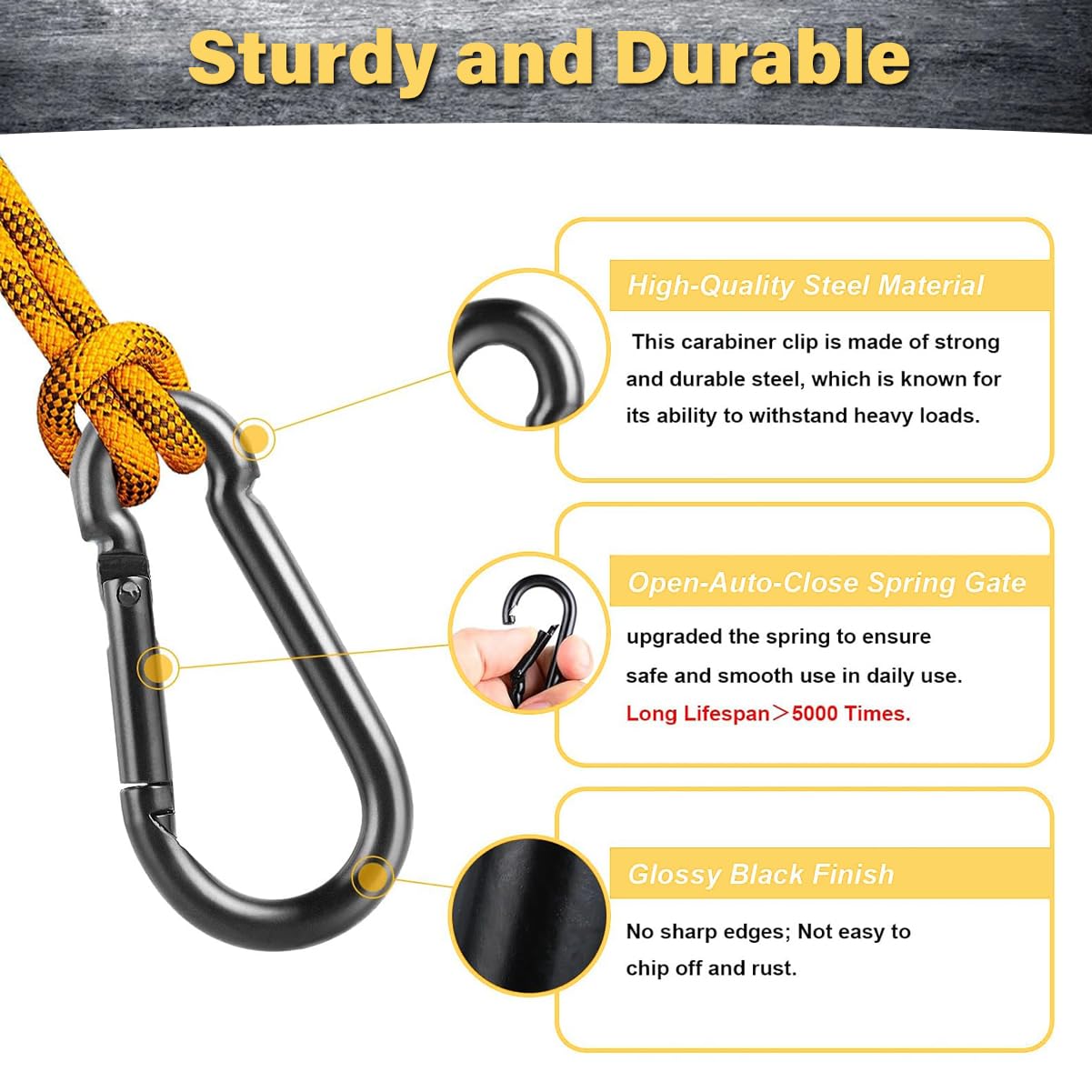 2Pcs Heavy Duty Spring Snap Hooks, 770LBS Capacity, Utility M10 Carabiner Clips, Heavy Duty Carbon Steel Carabiner Quick Link Snap Hooks for Hammock Fitness Gym Outdoor Boating