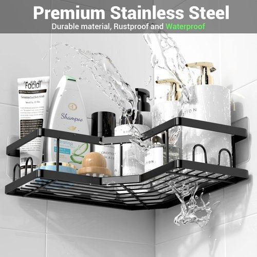 AKTECKE Corner Shower Caddy | Stainless Steel Adhesive Organizer - Rustproof 3-Pack No Drilling Shelf