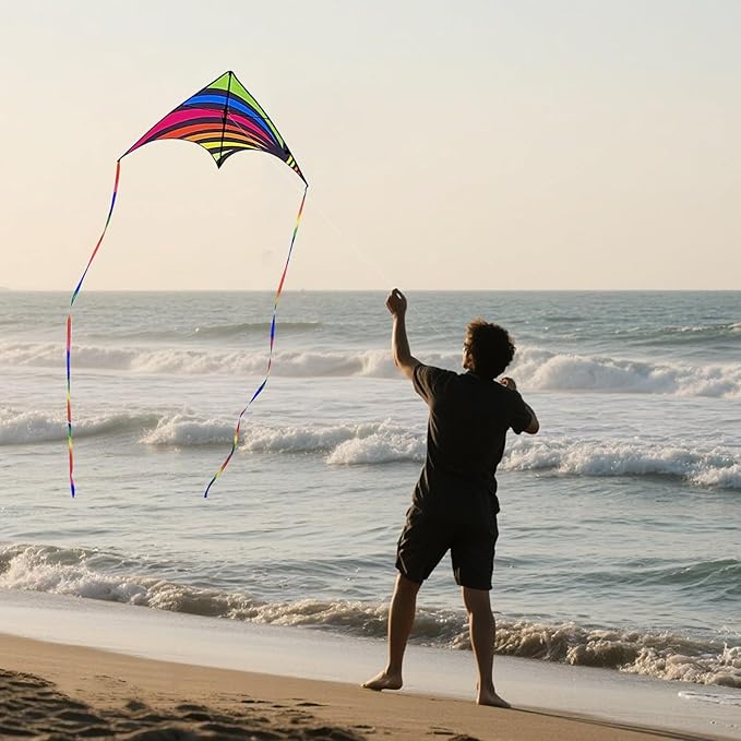 Delta Kite for Kids and Adults, Easy to Fly, Nylon Fabric with String Handle, Outdoor Beach Park Activities