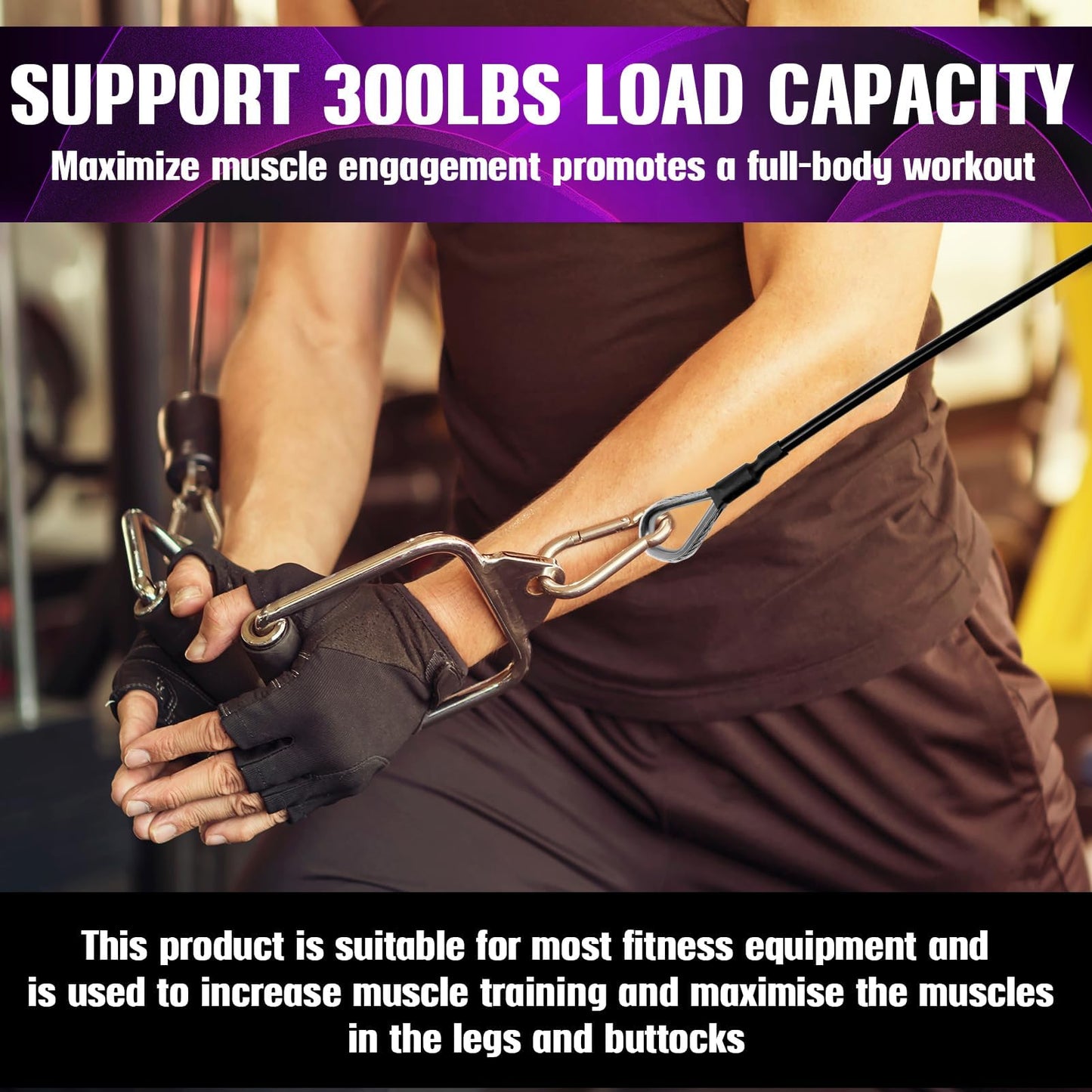 Gym Extension Cable Attachments, Black Thick Stable Fitness Equipment Extension Cord, Extend Workout Angles Tool Suitable for Bowflex Home Gym for LAT/Tricep Pull Down and Leg (2Pcs Black, 10")