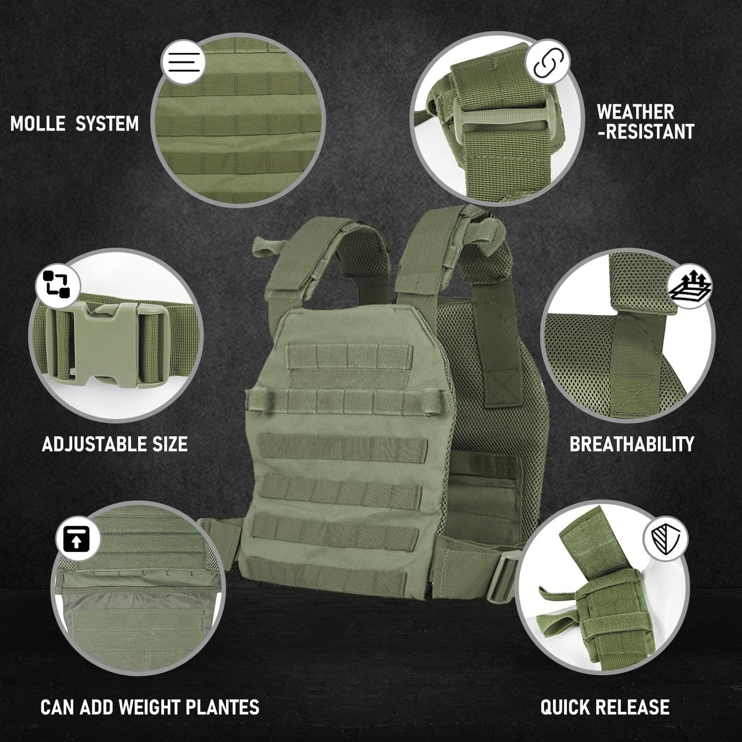 Miramrax Weighted Vest for Men and Women Weight Vests Adjustable Strength and Endurance Training Fitness Workouts Tactical Running Gym (Green)