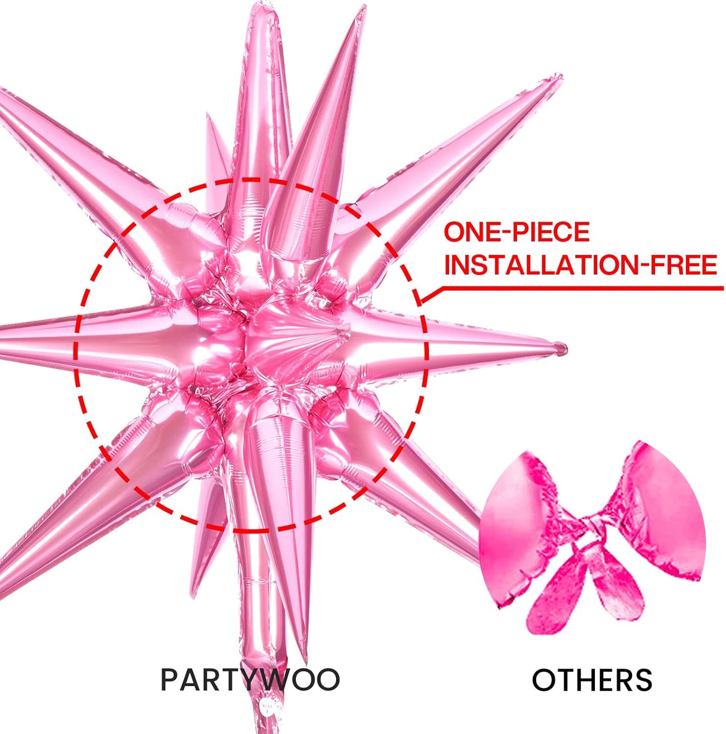 PartyWoo Pink Star Foil Balloons - 6-Piece Mylar Set for Birthday, Gender Reveal & Weddings | 22-Inch