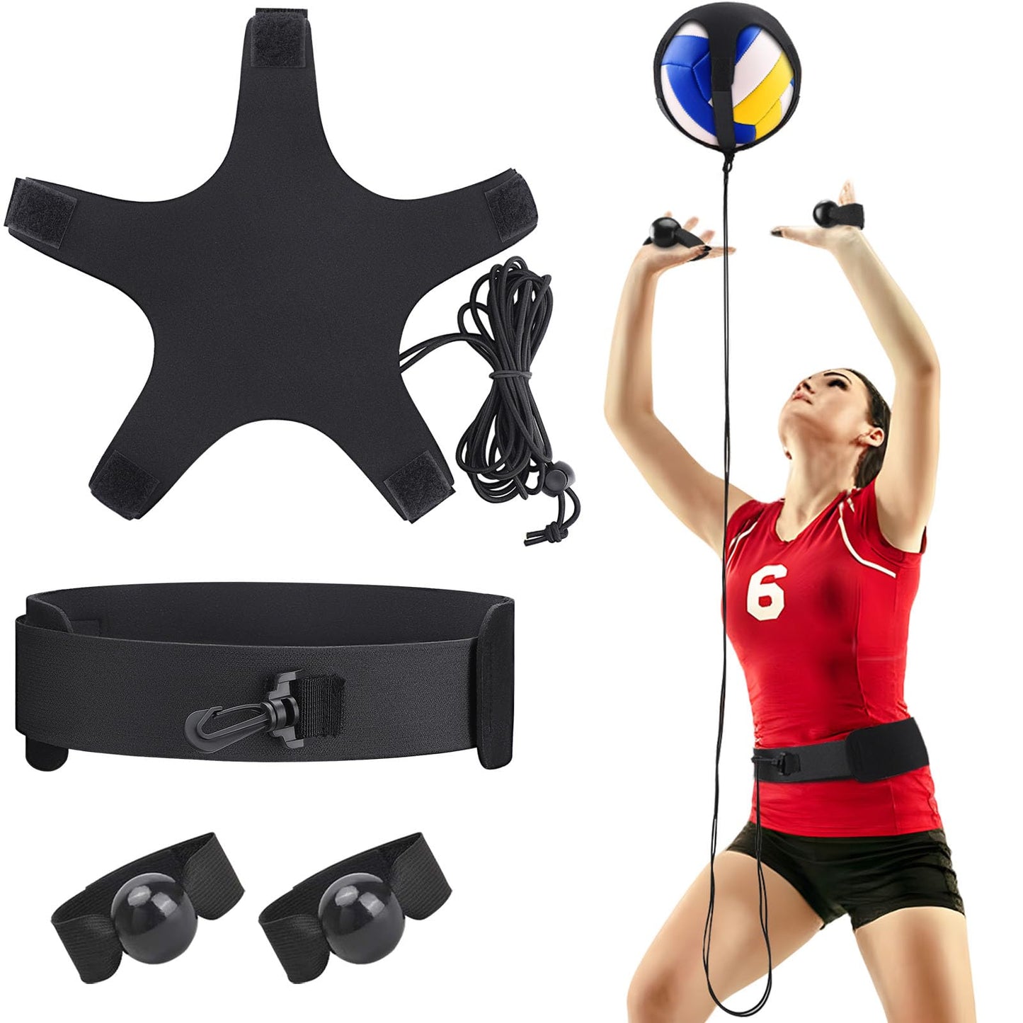TOBWOLF Volleyball Training Equipment Aid, Elastic Self-Training Volleyball Resistance Band with Adjustable Waist Belt & Ball Pouch & Hand Strap for Practicing Serving, Spiking, Arm Swing Passing