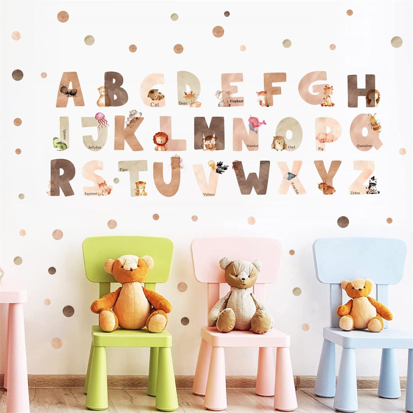 Animal Alphabet Wall Decals Alphabet Letters for Wall Peel and Stick Wall Decal for Kids Boys Girls Bedroom Educational ABC Wall Decor Learning Wall Decal Vinyl Sticker for Nursery Playroom Classroom