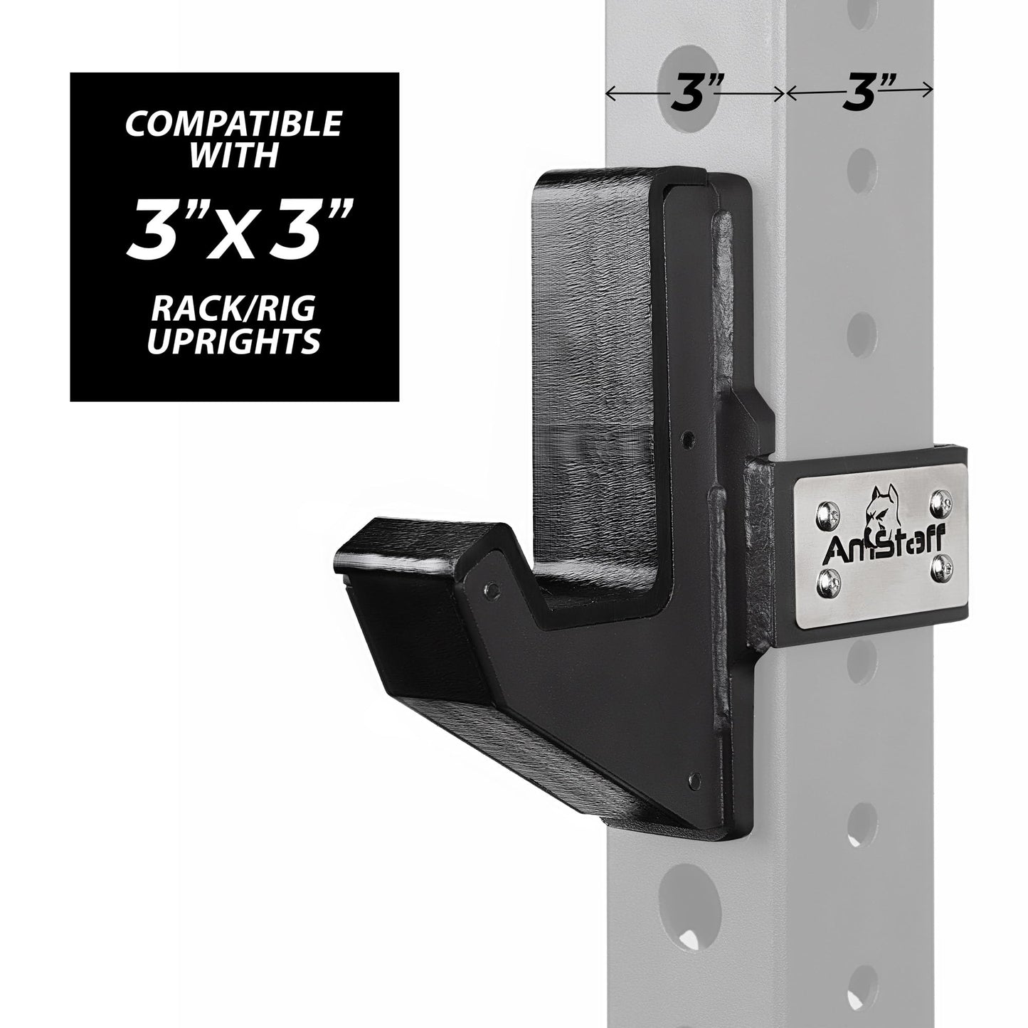 AmStaff Fitness J-Hooks Power Rack for 3" x 3" Tube Squat Rack Attachment, J Cups Barbell Holder for Power Cage, Heavy Duty 1000 LB Capacity, (Set of 2)