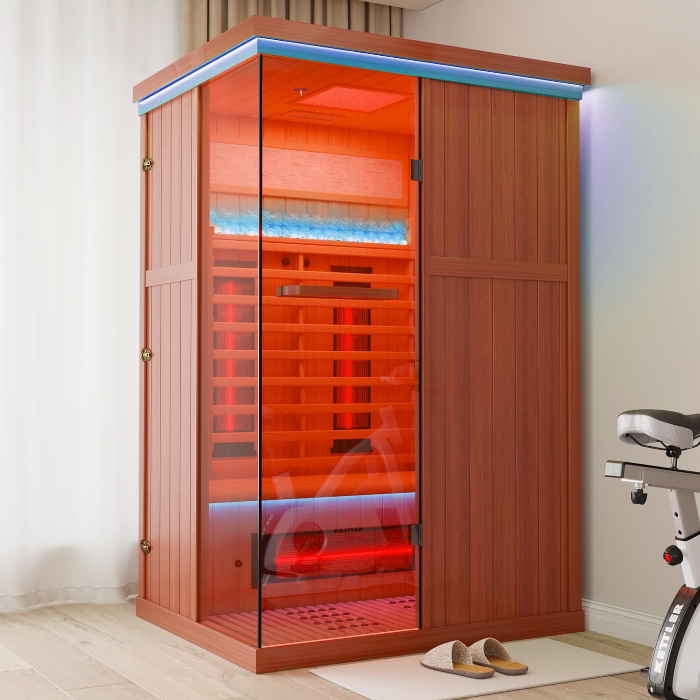 MEISSALIVVE Full Spectrum Sauna for Home, 2 Person Indoor Infrared SPA Room with 10 Minutes Warm-up Heat, Red Cedar Home Sauna Infrared Sauna with Bluetooth and Tempered Glass