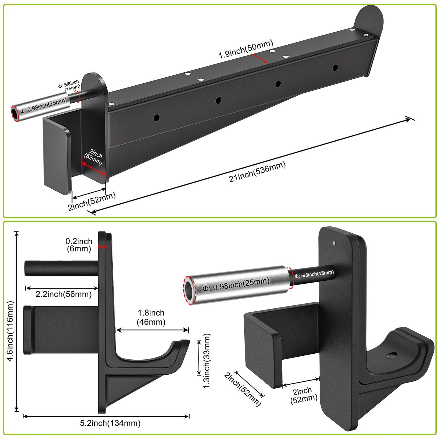 Kipika Safety Spotter Arms and J-Hooks for 2" x 2" Power Racks with 5/8" or 1" Hole - Heavy Duty Barbell Holders and Catches with Rubber Pads - Power Rack Attachments for Squat, Bench Press and More
