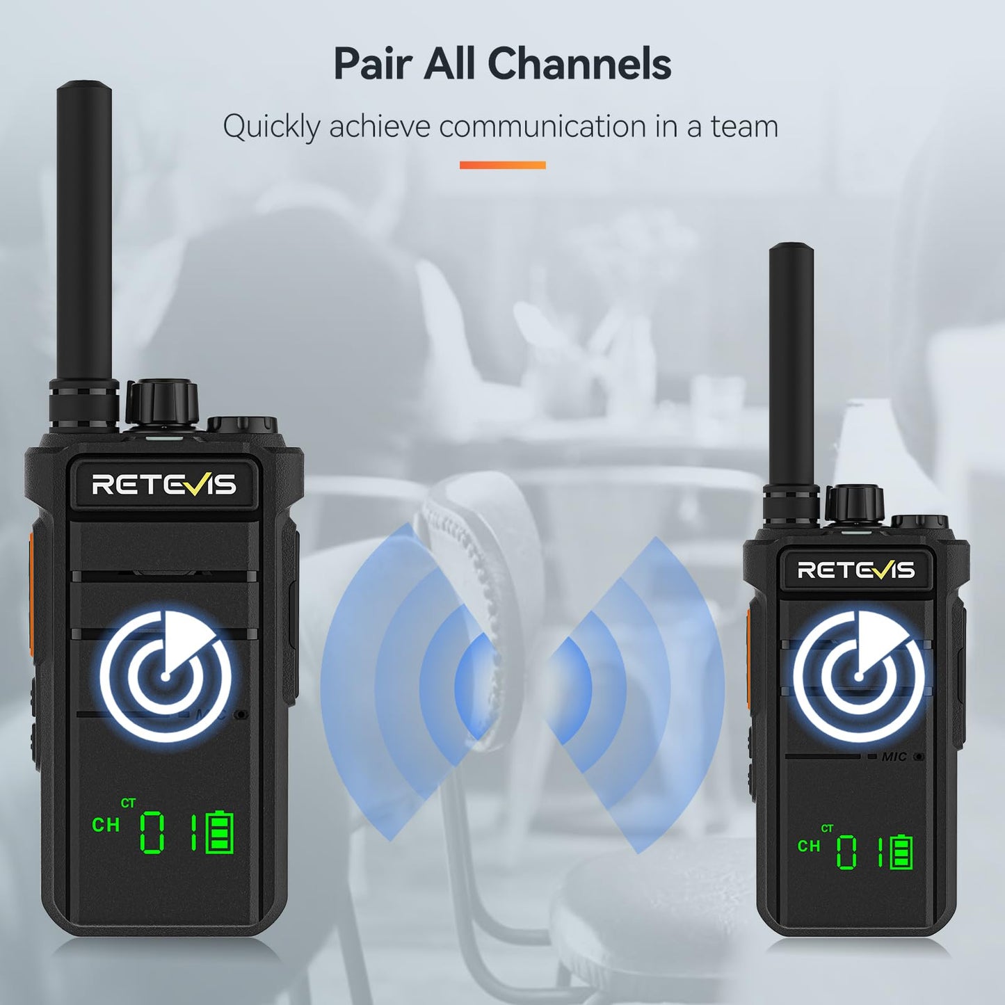 Retevis RB26H 2 Way Radio Long Range,Commercial Walkie Talkies with Earpieces,2000mAh 21-Hrs,USB-C,Flashlight,NOAA,GMRS Repeater Capable,Two-Way Business Radios for Healthcare Retail Security(10-Pack)