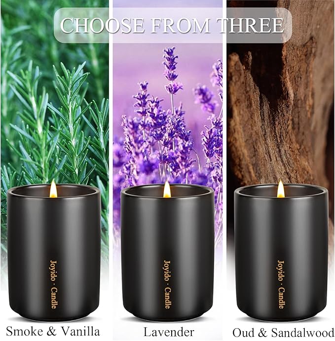 14OZ Oud & Sandalwood Scented Candle - Aromatherapy Candles with Lid - Soy Candles for Home Scented - Luxury Ceramic Jar Candles for Bedroom Kitchen Home Decor, Housewarming Party (Black)