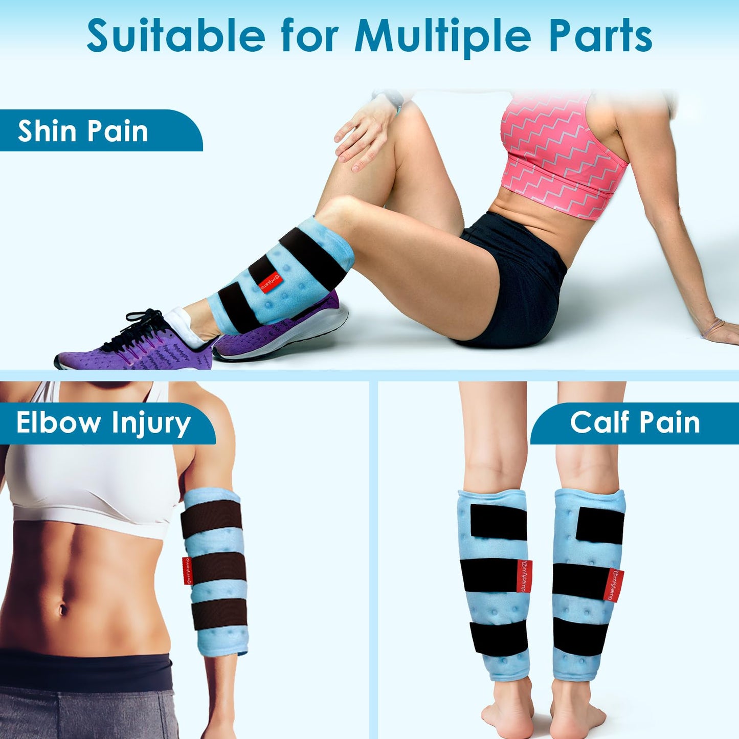 Comfytemp Calf Shin Splint Ice Packs for Injury Reusable, Elbow Gel Pad Wrap, Hot Cold Compression Freeze Sleeve for Swelling, Tendonitis, Knee, Leg, After Surgery, 2 Packs, S - M