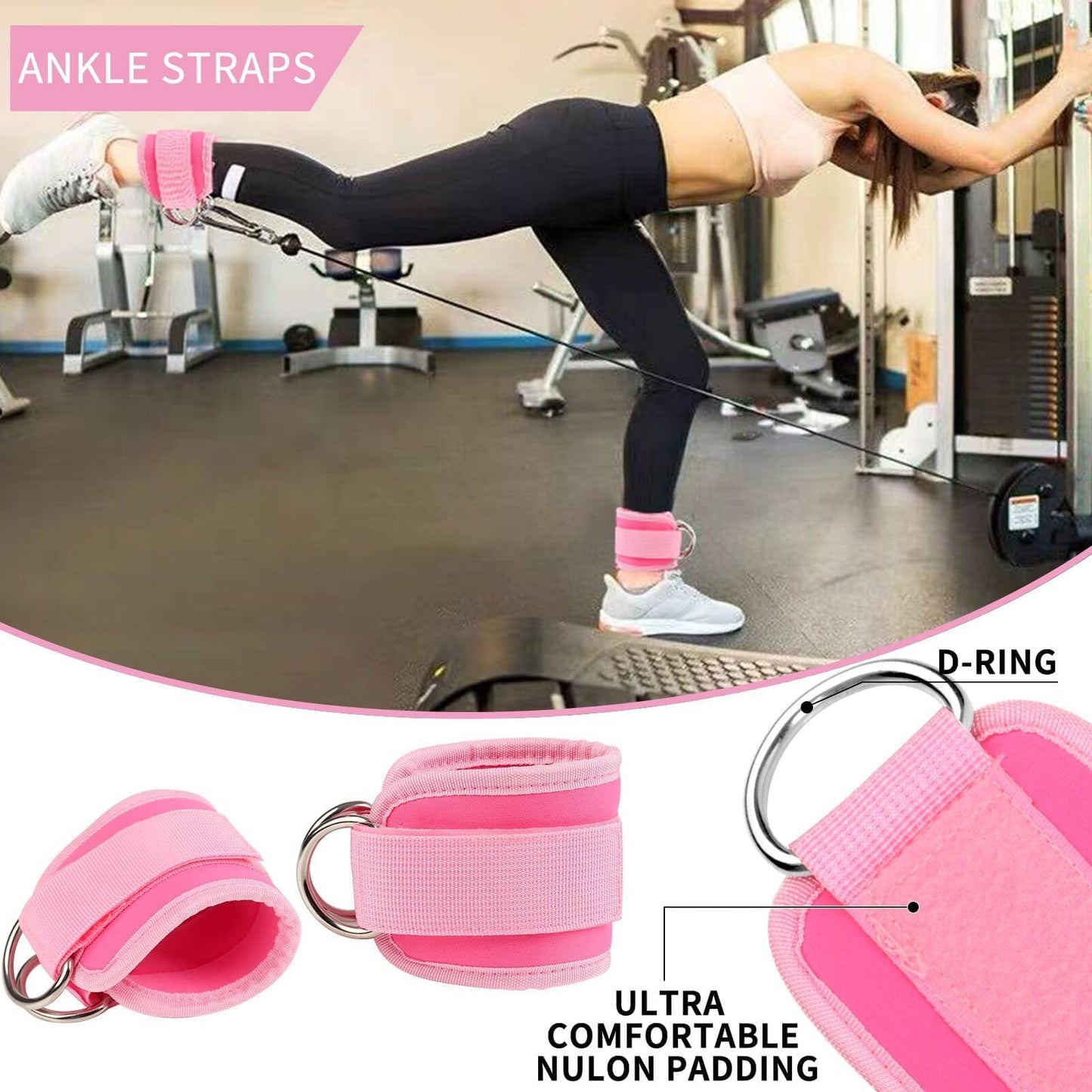 Barbell Pad Set, 10 Pcs Barbell Squat Pad for Hip Thrusts, Lunges, Leg Day with 2 Gym Ankle Straps, 3 Hip Resistance Bands, 2 Lifting Strap, Barbell Pad and Carry Bag