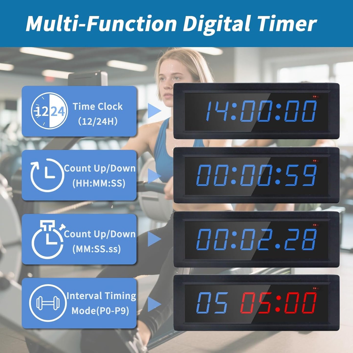 GAN XIN Gym Timer Clock with Remote Control & Push Button,7 RGB Color, Programmable Interval Timer, Countdown/Up Stopwatch,Wall Clock for Home Gym Garage,Portable Training Accessories(Battery+Stand)