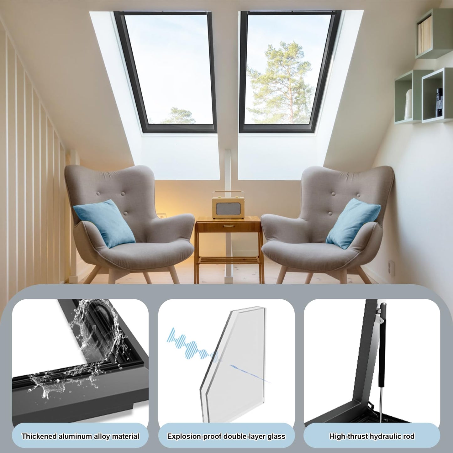 OXBZKMY Skylight Window for House Roof, Tempered Glass Roof Hatch, Sloped Flat Roof Window for Attic and Sun Room (31.5 x 31.5 in)