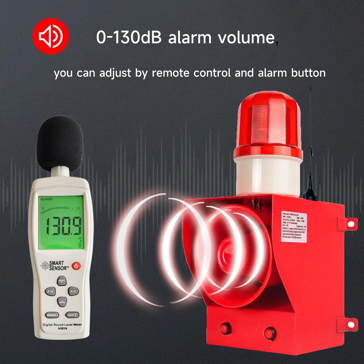 Y DIANS S 0.31mile Wireless Remote Control Siren Adjustable Volume Tone Waterproof 130dB Horn Security Alarm Systerm with LED Strobe Light AC110-120V