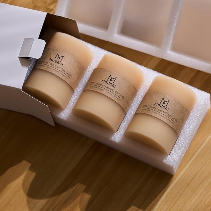 MOZEAL 3" x 8" Hand-Poured Unscented Large Candle, Smokeless Rustic Pillar Candle Set of 2, Slow Burn, No Drip, Approx 150 Hours Burning, Wedding, Dinner, Fall and Home Decorative, Tall Beige Candle