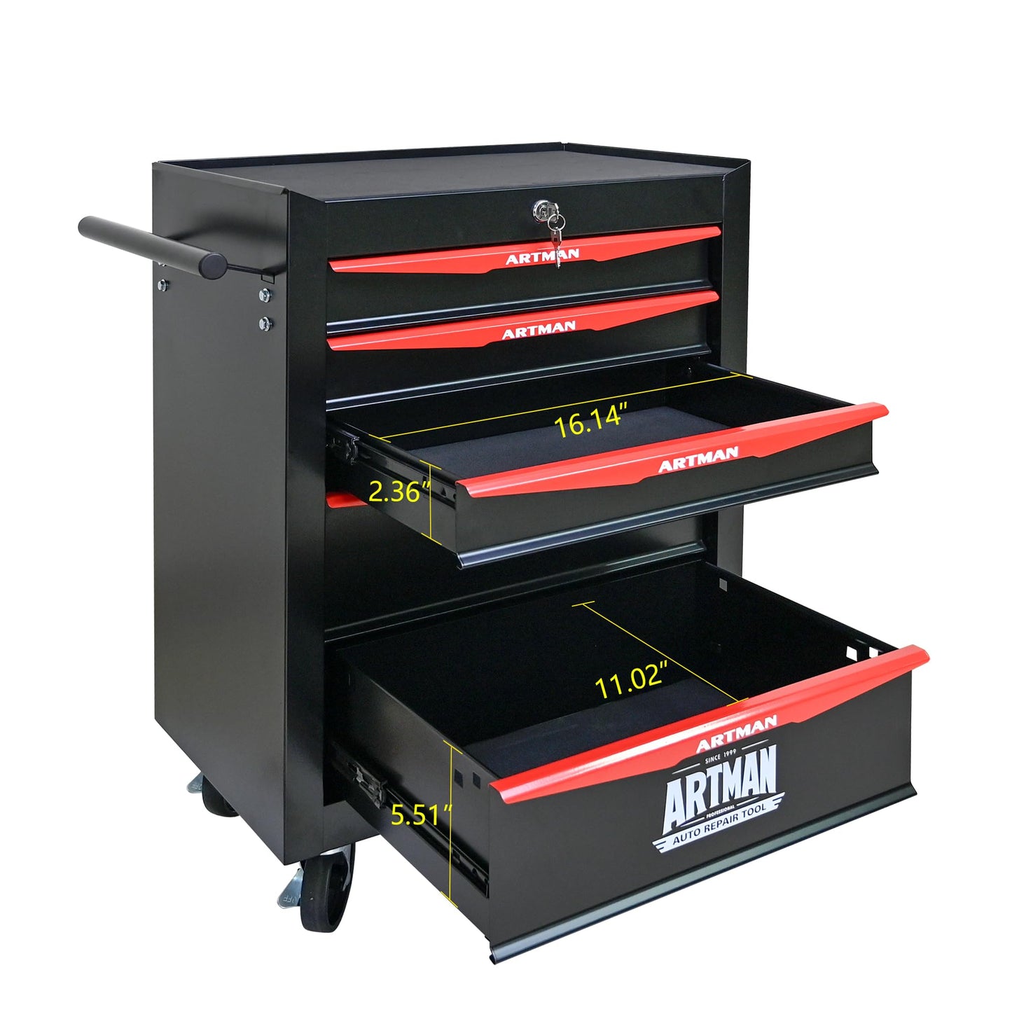 KEIKI Rolling Metal Tool Box with 5 Drawers, 20" 5 Drawer Tool Box with Ball Bearing Drawer Slides, Steel Tool Storage Box Organizer, Black