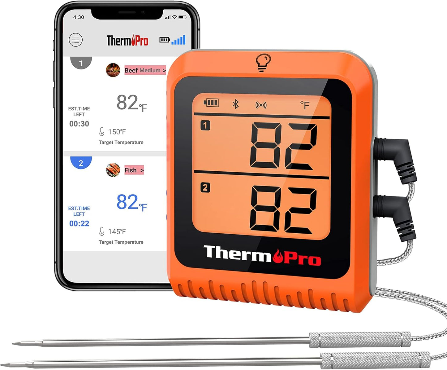 ThermoPro Wireless Meat Thermometer - 650 ft Range, Bluetooth Probes for Grilling & Smoking, Rechargeable BBQ Accessory