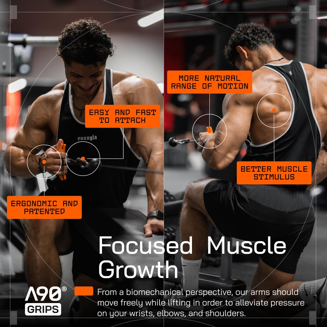 Angles90 Grips - The Original Gym Pull Up Grip Handles | Gym Handles - Lat Pulldown Attachments - Perfect Grips for T-bar Row, Cable Machine, D Handle - Grip Strength Trainer - Gym Equipment - Lat Bar