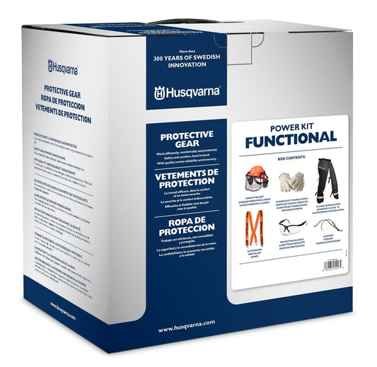 Husqvarna Functional Protective Power Kit with Chainsaw Chaps, Suspenders, Safety Gloves, Protective Glasses with Lanyard and Forest Helmet, Chainsaw Safety Equipment for Landowners