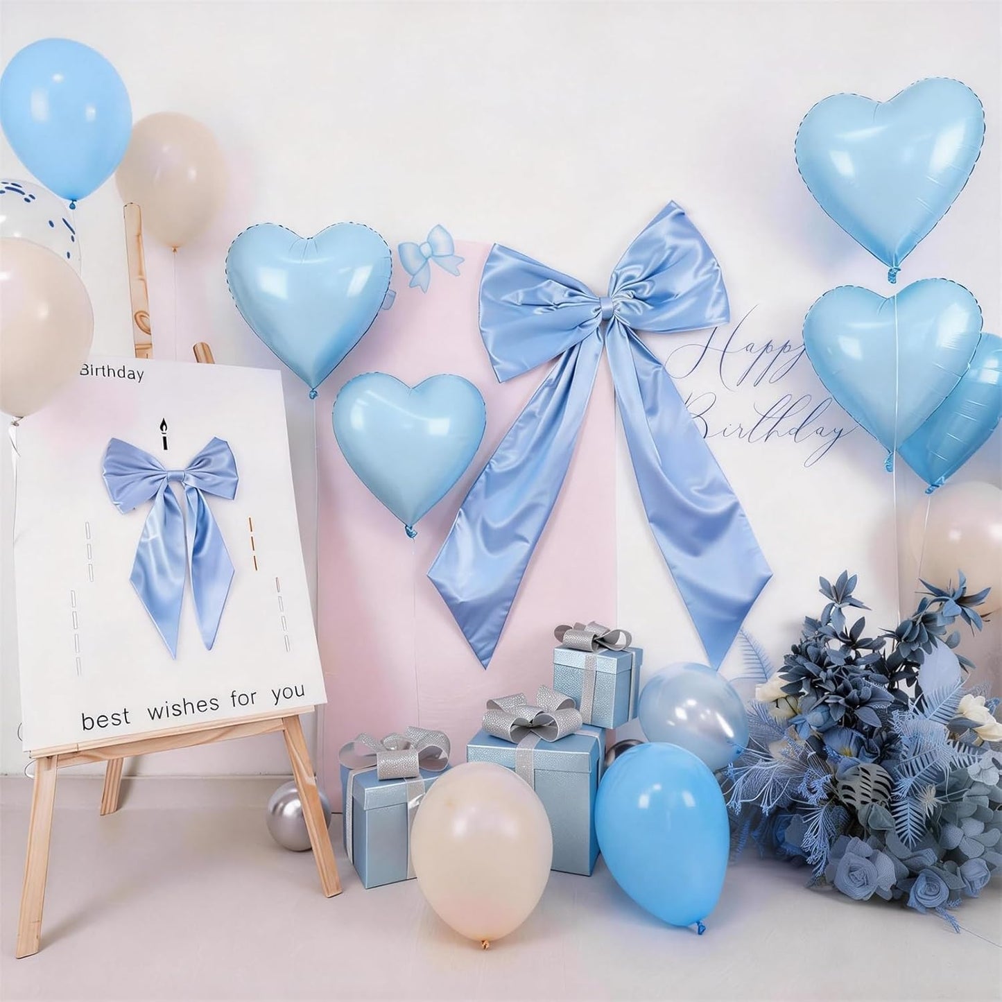 Skiennix Blue Bow Decor - 2 Pack Large & Small Coquette Wall Backdrop for Valentine's Day & Weddings