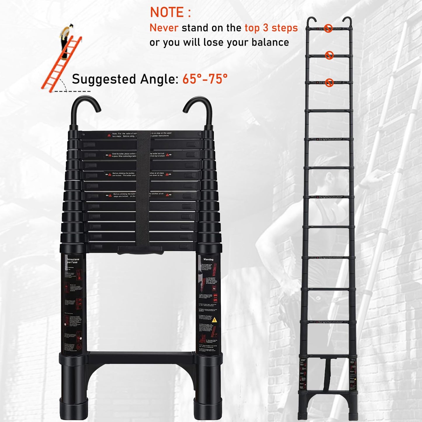 ARCHOM Telescoping Ladder 20 FT - Aluminum Telescopic Ladder with Hooks - Folding Extension Ladders for Home Work Loft Roof Attic RV Ladder with EN131 Certification - 330lbs Max Capacity (Black)