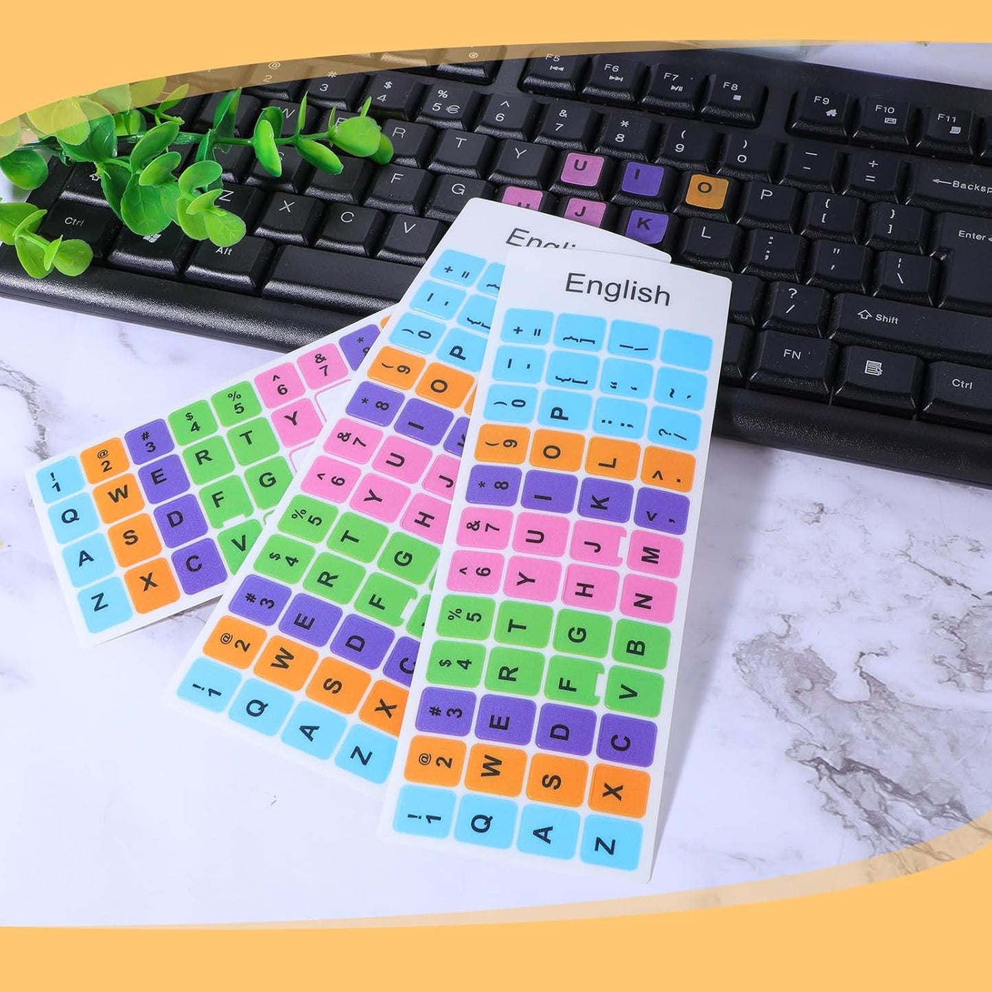 Bruislard 3 Pcs English Keyboard Replacement Letter Stickers, Universal Keyboard Sticker, Rainbow Lettering Stickers